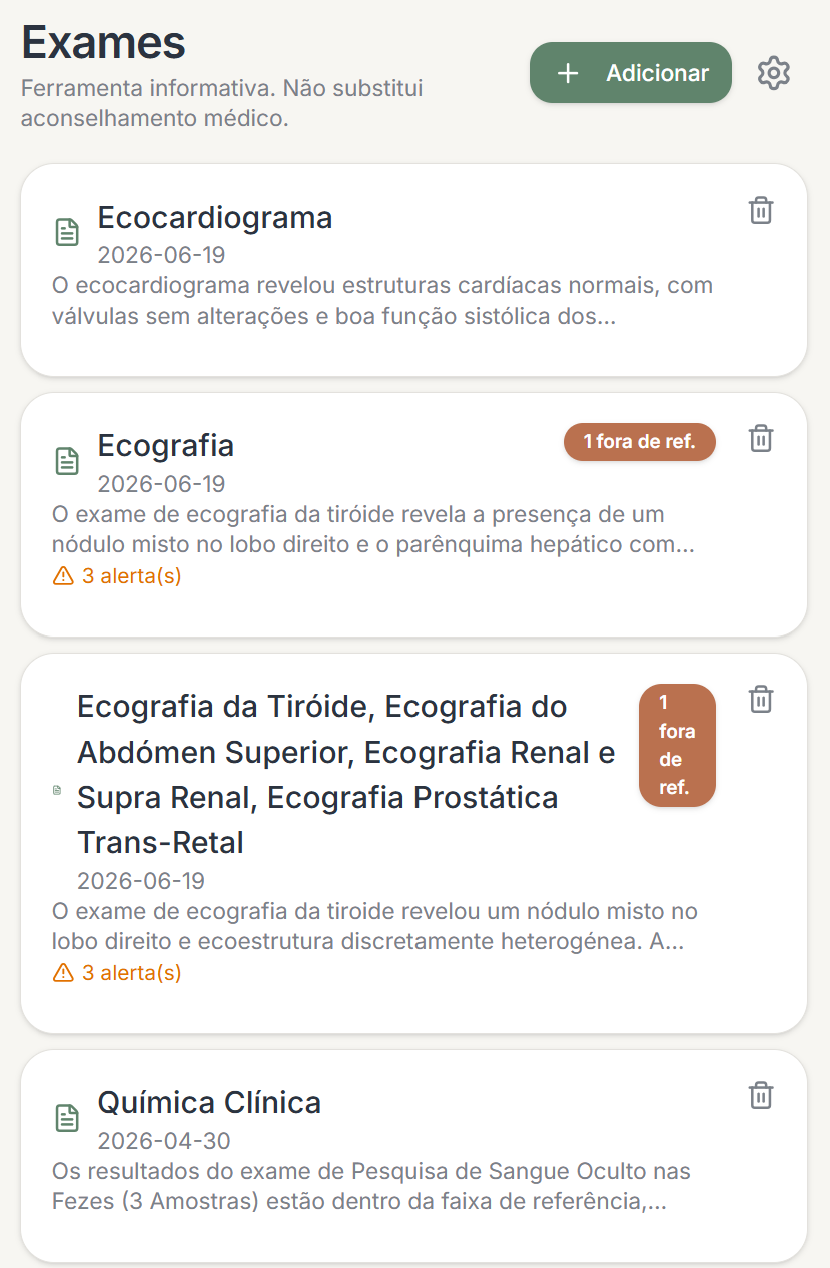 Lista de exames com selos de fora de referência