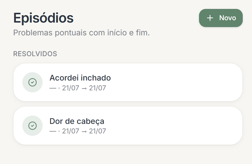 Episódios e sintomas